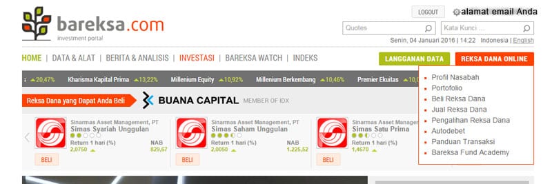 Menu Reksadana Online Bareksa