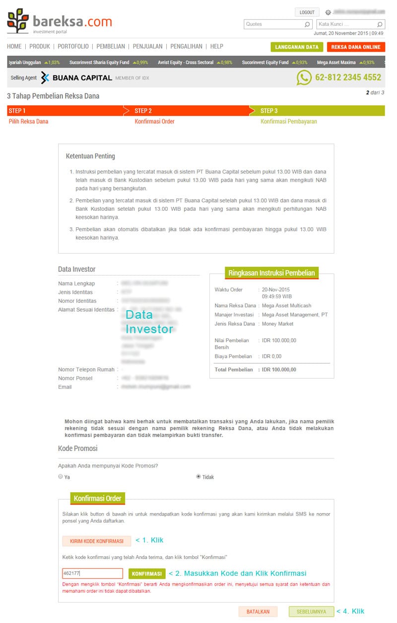 Step 2 Membeli Reksadana Online - Konfirmasi Order Bareksa - Perencana Keuangan Independen Finansialku