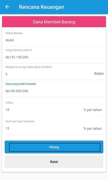 Merencanakan Keungan (Dana Membeli Mobil) Aplikasi Ultimaprensa 3