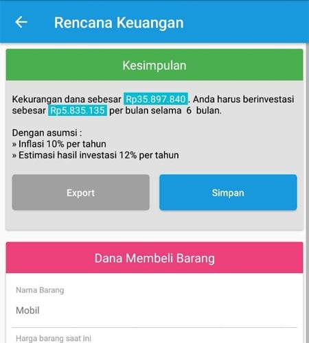 Merencanakan Keungan (Dana Membeli Mobil) Aplikasi Ultimaprensa 4