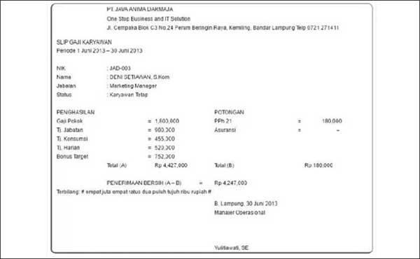 10+ Contoh Slip Gaji Karyawan Perusahaan 06 Slip Gaji Sederhana - Finansialku