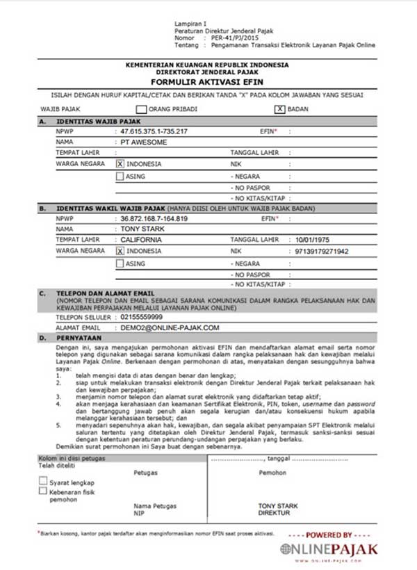 E-Filing Lapor SPT Online Mudah Apabila Sudah Memiliki EFIN 05 Formulir Aktivasi EFIN - Finansialku